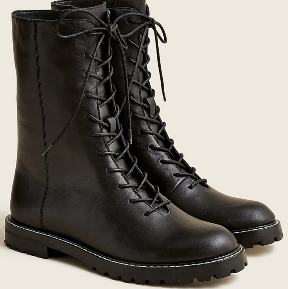 J.Crew Gwen lug-sole leather lace-up tall shaft boots 7.5 Leather